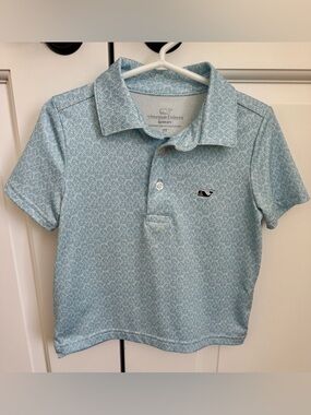 Vineyard Vines Blue/ Aqua Micro- Palm Print Boys 3/3T Sankaty Polo